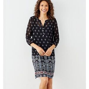J. Jill Women's Black Boho Print Overlay Classic Tunic Shift Dress Small P